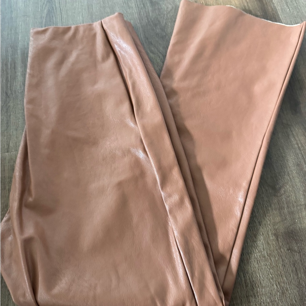 Tan Faux Leather Pants